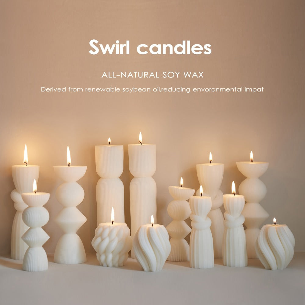 Ribbed Pillar Candles 7-Pack Large Soy Wax, Handmade Aesthetic Pillar Candle Set for Home Decor, Wedding Centerpiece, Shelf Decor, Dining Table & Housewarming Gift – White, Black, Blue, Orange with Glitter
