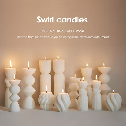 Ribbed Pillar Candles 7-Pack Large Soy Wax, Handmade Aesthetic Pillar Candle Set for Home Decor, Wedding Centerpiece, Shelf Decor, Dining Table & Housewarming Gift – White, Black, Blue, Orange with Glitter