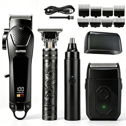 USB Precision Hair Clipper Set for Men – Wireless Electric Clippers & Nose Trimmer Shaver, 2/4pcs Professional Cordless Grooming Kit for Personal Use, Hairdressing & Barber Gift