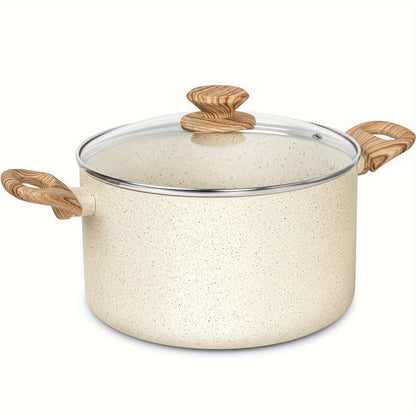 Nonstick Stock Pot Granite Soup Pot with Lid Induction Compatible Aluminum PFOA Free Stay Cool Handle for Soup Stew Pasta Seafood Curry 5qt 6qt 8qt 10qt Black White