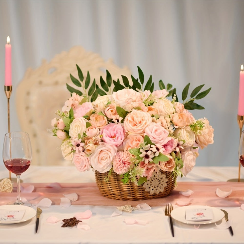 Artificial Flowers Combo Box Set – Pink & White Fake Roses for Bridal Bouquets, DIY Centerpieces, Wedding & Party Decoration Arrangements