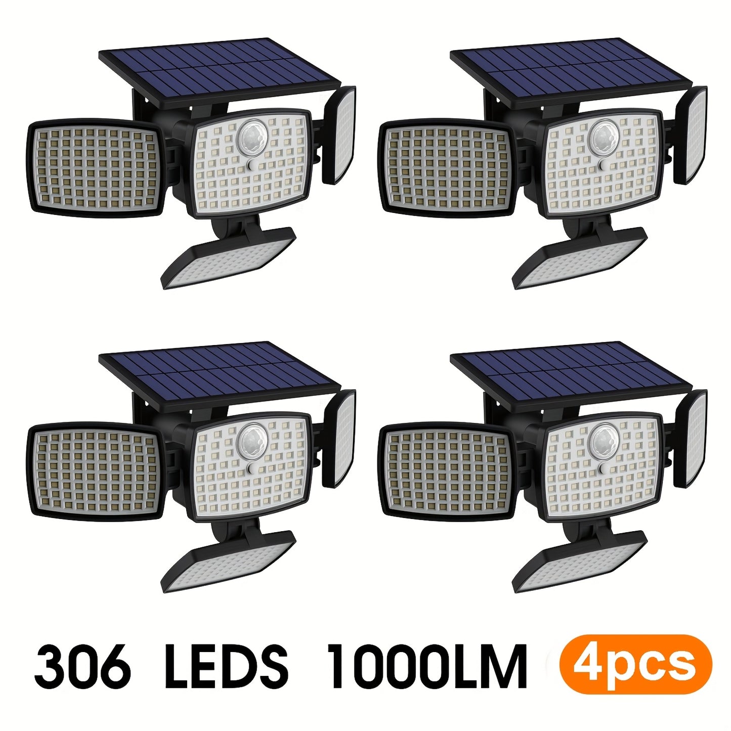 Solar Outdoor Motion Sensor Light 4-Head 3000LM – 270° Wide Angle, 3 Modes, IP65 Waterproof, Remote Control, Solar Flood Light for Garden Backyard Garage Wall Yard, 1/2/4 Pack