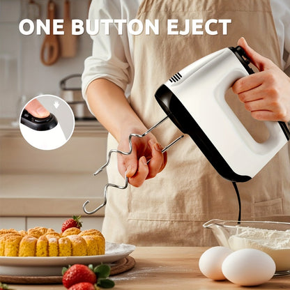 Electric Hand Mixer 6 Speed & Turbo with 5 Stainless Steel Accessories & Snap-On Storage Case – Handheld Mixer for Whipping Cream Beating Eggs Mixing Cookie Cake Brownie Dough Batter | White Silver
