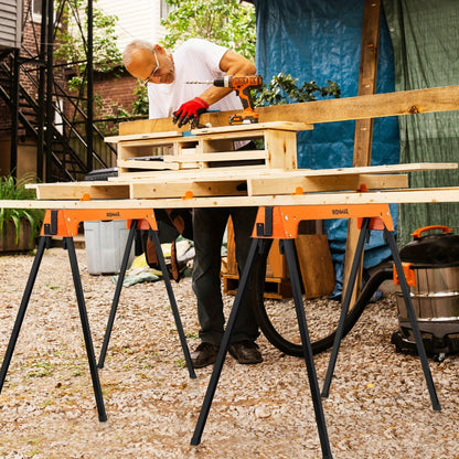 IRONMAX Folding Sawhorse 2 Pack Heavy Duty 1322 lbs Capacity Portable Collapsible Work Support Horses with Metal Frame Anti-Slip Pads
