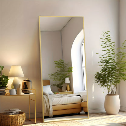 Full Length Mirror Floor Standing, Arched & Rect Body Mirror with Stand, Hanging or Leaning Wall Mirror, Aluminum Alloy Thin Frame for Bedroom Hotel Bathroom