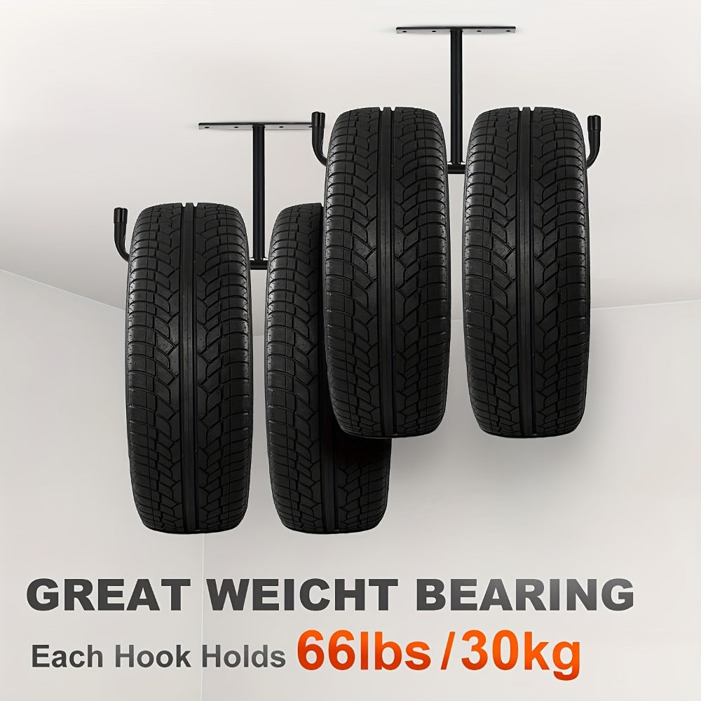 Heavy-Duty Ceiling Garage Storage Hook Rack – Overhead Ladder Hanger with Anti-Slip Foam, Space-Saving Ceiling Mount for Ladders, Hoses & Tools, 2/4pcs