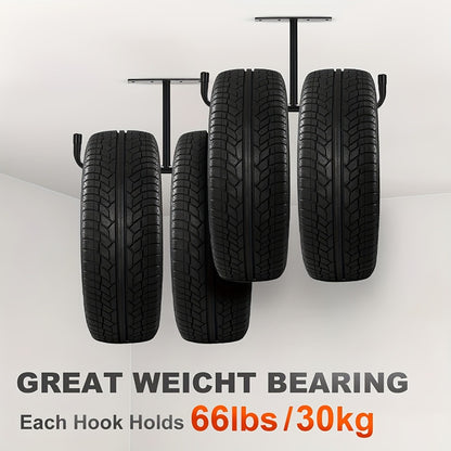 Heavy-Duty Ceiling Garage Storage Hook Rack – Overhead Ladder Hanger with Anti-Slip Foam, Space-Saving Ceiling Mount for Ladders, Hoses & Tools, 2/4pcs