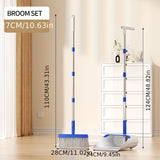 Blue and white dustpan and broom set