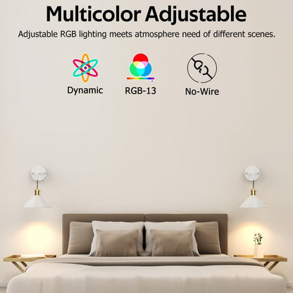 Battery Operated Wall Sconce Set of 2 – RGB Wireless Wall Light, Dimmable with Remote Control, 13 Scene Modes, Timer & Memory Function, No Wiring for Bedroom Living Room Hallway (Black / White)