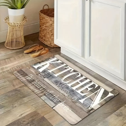 Kitchen Rug Non-Slip Washable Wood Grain Farmhouse Floor Mat Durable Polyester Anti-Fatigue Kitchen Mat for Kitchen Hallway Bathroom Laundry Room Home Decor Multiple Sizes Black White