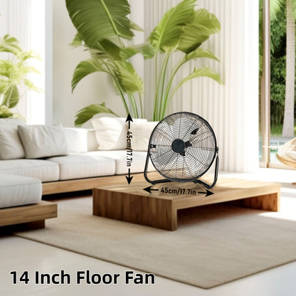 Industrial Floor Fan – Heavy Duty Metal Stand Fan with 3 Speed Settings & 360° Tilt, High Velocity Airflow for Warehouse, Workshop, Garage, Factory & Basement – 4/9/14/20 Inch