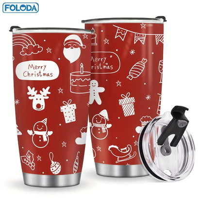 Christmas Tumbler 20oz Stainless Steel Insulated Travel Mug with Lid & Straw Holiday Xmas Patterns Red Truck Snowman Santa Gift for Men Women Friends Teachers