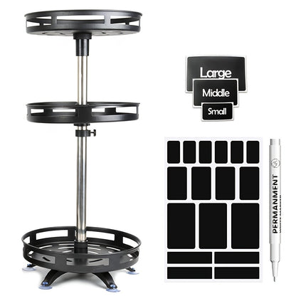 Lazy Susan Turntable Organizer Metal Rotating Spice Rack 1 2 3 Tier for Cabinet Kitchen Countertop Pantry Bathroom – Spinning Storage Rack with Suction Cup Feet & Labels