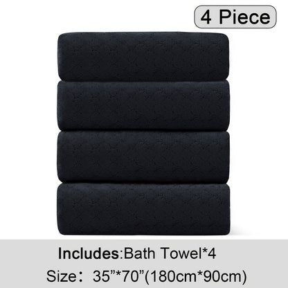 Oversized Bath Towel Set 4 Piece Diamond Pattern Microfiber - Ultra Soft Highly Absorbent Quick Dry | 10 Colors | Blue Green Black Gray Navy Orchid Brown Purple White Turquoise | Bathroom Hotel Gym Gift