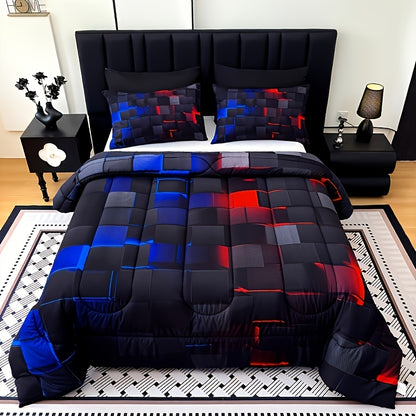 Checkered Quilt Set 3-Piece Bedding Comforter with 2 Pillowcases Super Soft Breathable Woven Pattern All Season Bedroom Dormitory Twin Queen King Full