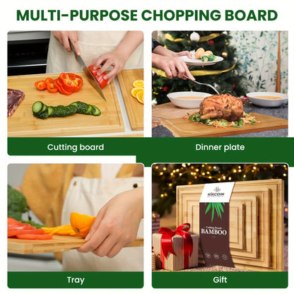 Bamboo Cutting Board Set 4-Piece Extra Large – Heavy Duty Chopping Boards with Juice Grooves for Meat, Vegetables & Cheese | Essential Kitchen Tools | Mother’s Day & Holiday Gift