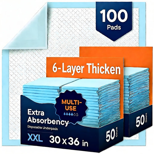 Disposable Bed Pads Extra Large 30x36 Inch – 6-Layer Absorbent Leak-Proof Underpads for Adults, Seniors, Postpartum, Pets & Incontinence Care – 50 or 100 Pack
