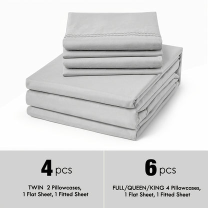 Bed Sheet Set Deep Pocket Soft Microfiber - Fitted Sheet Flat Sheet & Pillowcases Twin Full Queen King - Cooling Breathable Fade Resistant Sheets for Daily Use Dorms Guest Rooms