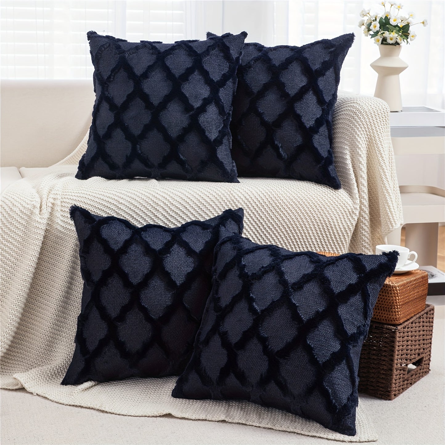 Decorative Pillow Covers 18x18 Set of 4 Boho Soft Plush Faux Wool Throw Pillow Cases with Zipper for Sofa Couch Bedroom Living Room - Luxury Cushion Covers