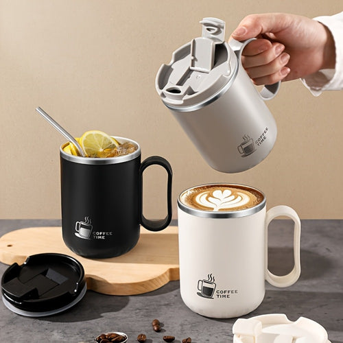 Stainless Steel Travel Mug Valentine's Letter Print Double Wall Insulated Coffee Cup Leak-Proof Lid 500ml Office Home Travel