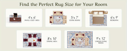 Vintage Persian Area Rug Machine Washable Non-Slip Non-Shedding Floral Indoor Carpet for Living Room Bedroom in Multiple Colors and Sizes