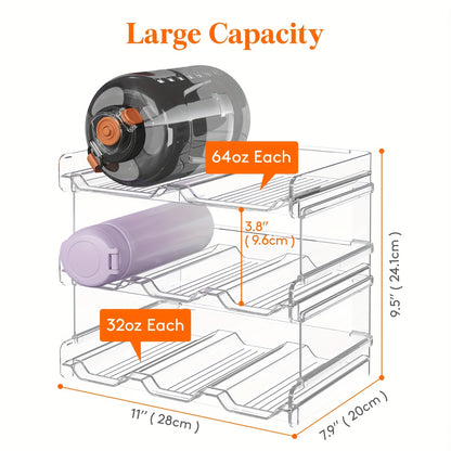 Stackable Water Bottle Organizer for Cabinet & Kitchen Pantry – Tumbler Travel Mug Cup Holder, Plastic Fridge Wine Rack, Holds 5/6/8/9/11/12 Bottles