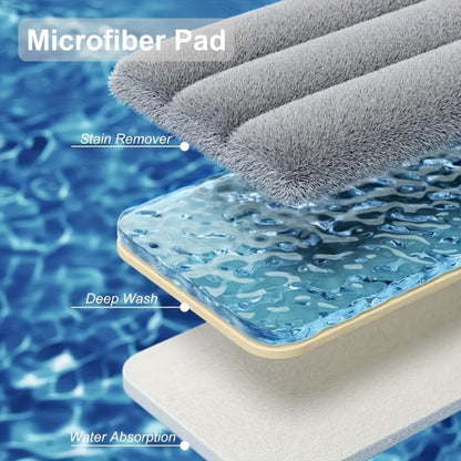 Flat Mop and Bucket Set with Wringer Metal Handle 2 Reusable Microfiber Pads Floor Mopping System for Bedroom Bathroom Kitchen Living Room Wall Floor Cleaning