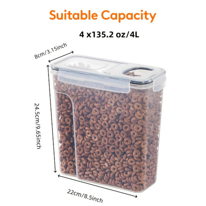 Airtight Food Storage Containers 4pcs 1.06gal Extra Large - BPA-Free Plastic Cereal Containers with Clip Lid for Pantry Organization Bulk Dry Food Sugar Kitchen