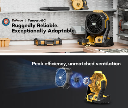 Cordless Camping Fan Compatible with DeWalt 20V Max Battery Adjustable Speed 180 Degree Tilt Built-in LED Light Hook for Hanging Portable Outdoor Fan Yellow Battery Not Included
