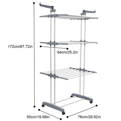 Clothes Drying Rack 4-Tier Foldable Metal Laundry Rack with Rolling Casters, Holds 30+ Garments, Adjustable Shelf Heights, Freestanding Collapsible Clothes Dryer Stand for Bedroom Bathroom Nursery Small Spaces