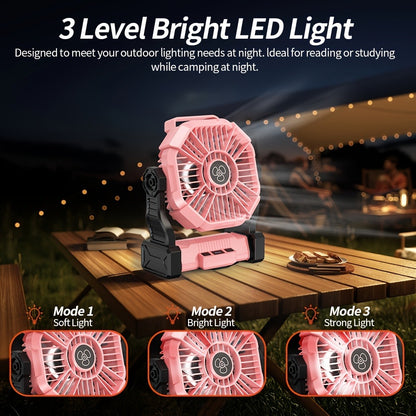 Camping Fan with LED Lantern 3-in-1 Rechargeable Portable Tent Fan with Hook Timer & Rotation for Car RV Barbecue Travel Outdoor