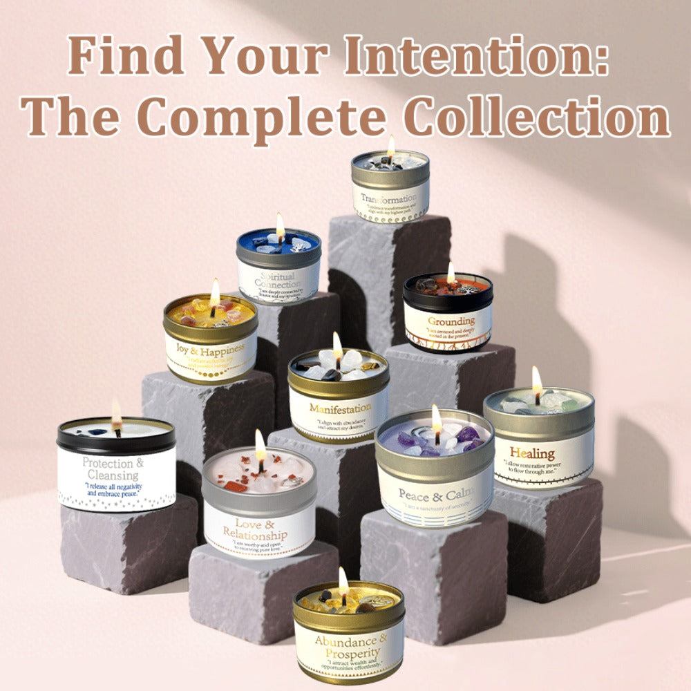 Manifestation Candles Scented Soy Wax with Golden Crystal – Law of Attraction Abundance Candle for Meditation, Yoga & Focus | Spiritual Gift for Women with Guidance Card | Christmas, Birthday, New Year