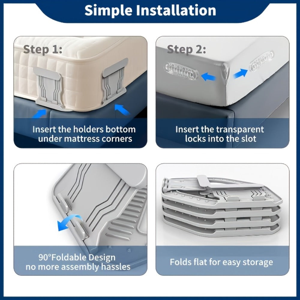 Bed Sheet Holder Straps – Heavy-Duty Mattress Sheet Grippers, No More Loose Bedding, Universal Fit for All Mattress Depths & Sheet Styles, Easy One-Time Installation, White & Gray
