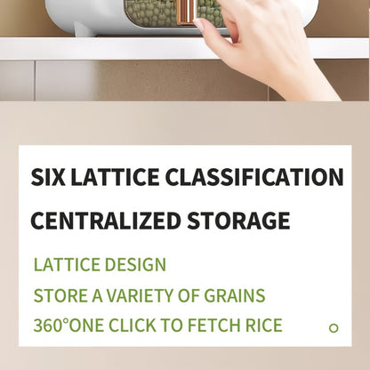Rice Dispenser 360 Rotating 6 Compartment Grain Storage Container - Airtight Moisture Proof with Transparent Window, Food Grade PP, Large Capacity for Rice Cereal Flour and Pet Food, Medium 13lb or Large 22lb