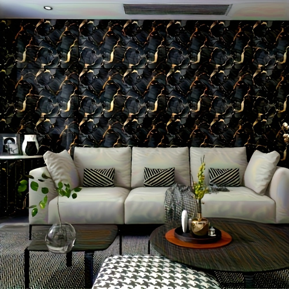 Peel and Stick Marble Tile Stickers – Self Adhesive Foam Wall Tiles for Bathroom Kitchen Office Bohemian Home Decor (50/100pcs, White/Gray/Black/Blue Gold)