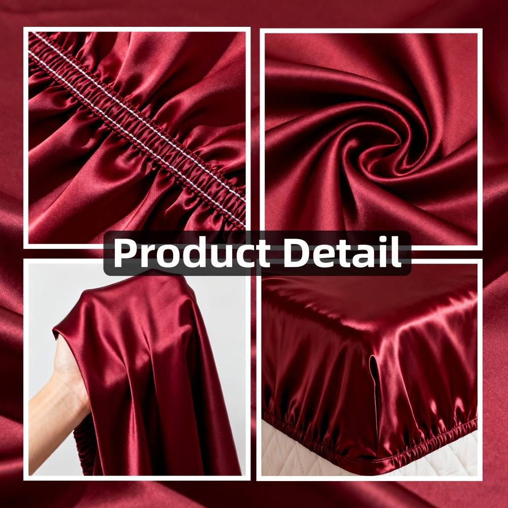 Satin Fitted Sheet Set with Pillowcases – Cooling Smooth Breathable Wrinkle-Resistant Bed Sheets, Machine Washable Ultra Soft for Hot Sleepers, Twin Full Queen King, Multiple Colors