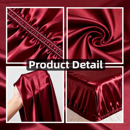 Satin Fitted Sheet Set with Pillowcases – Cooling Smooth Breathable Wrinkle-Resistant Bed Sheets, Machine Washable Ultra Soft for Hot Sleepers, Twin Full Queen King, Multiple Colors