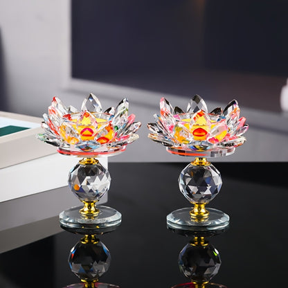 Crystal Lotus Candle Holder 2pcs, Polished Decorative Lotus Candleholder for Tea Light & Pillar Candles, Elegant Home Decor Centerpiece for Christmas, Thanksgiving, Halloween, Easter & Hanukkah – Green, Purple, Blue, Pink