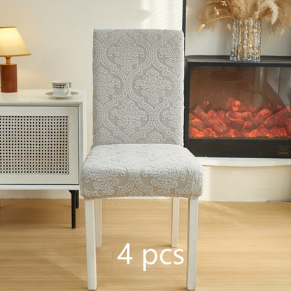 Dining Chair Covers Stretch Velvet Washable Removable Slipcovers Set of 4 or 6 for Kitchen Home Hotel Banquet — Elastic Band Silver Fox Velvet 200GSM