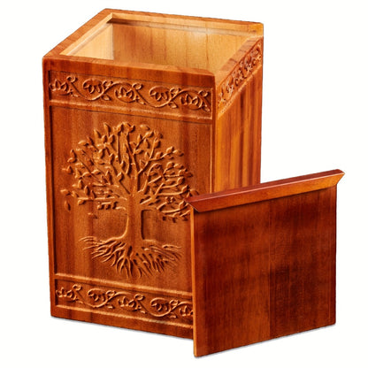 Cremation Urns for Human Ashes Adult – Wood Tree of Life Memorial Urn Box 200 Cu In for Men Women Child Burial Funeral Keepsake Holds Adult Ashes Fits Pets Cat Dog