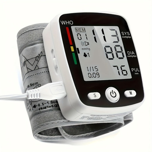 Wrist Blood Pressure Monitor - Digital BP Monitor Rechargeable with 2×99 Memory, Large LCD Display, Voice Broadcast & Portable Case for Home & Travel Use (Black / White / BP188W)