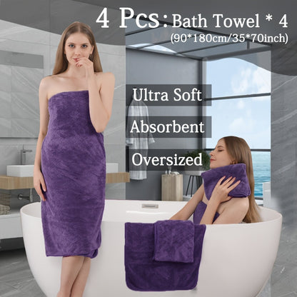 Oversized Bath Towel Set 4 Piece Diamond Pattern Microfiber - Ultra Soft Highly Absorbent Quick Dry | 10 Colors | Blue Green Black Gray Navy Orchid Brown Purple White Turquoise | Bathroom Hotel Gym Gift
