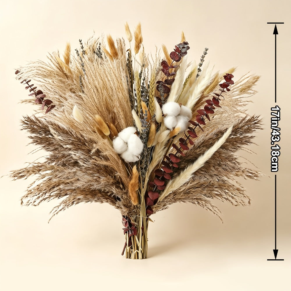 Dried Flower Bouquet 80pcs – Pampas Grass, Bunny Tails, Eucalyptus, Lavender & Wheat Stems for Rustic Boho Home Decor, Vase Filler, Fall Decorations, Wedding Centerpiece & Floral Gift Arrangement