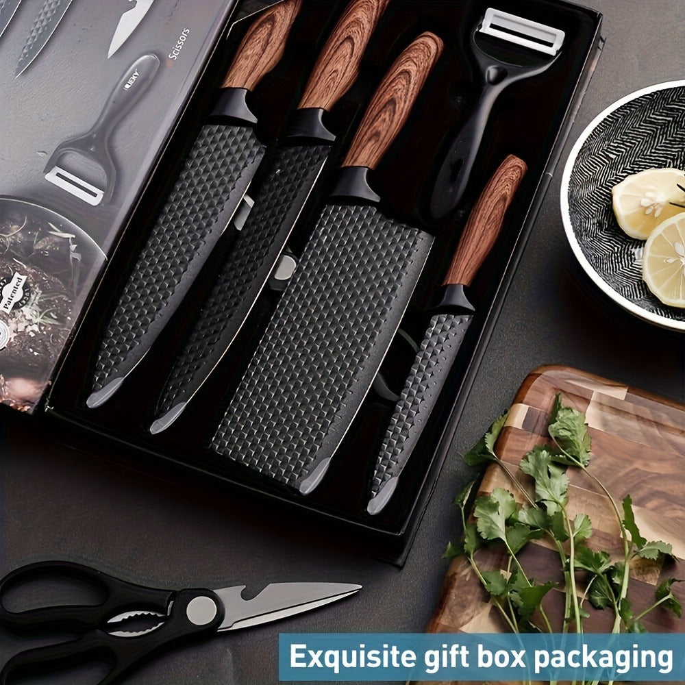 Kitchen Knife Set 6 & 7-Piece High-Carbon Stainless Steel with Ergonomic Wooden Handles – Ultra-Sharp Chef's Knife, Peeler & Scissors
