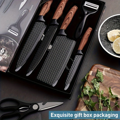 Kitchen Knife Set 6 & 7-Piece High-Carbon Stainless Steel with Ergonomic Wooden Handles – Ultra-Sharp Chef's Knife, Peeler & Scissors