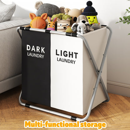Large Laundry Hamper Basket with Handles - Collapsible Fabric Clothes Hamper, Water-Resistant Liner, Multi-Grid Design for Bedroom, Bathroom & College Dorm