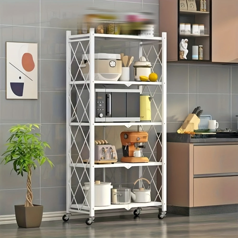 3/4/5-Tier Wheeled Storage Rack with Shelves – Foldable Floor-Standing Utility Organizer