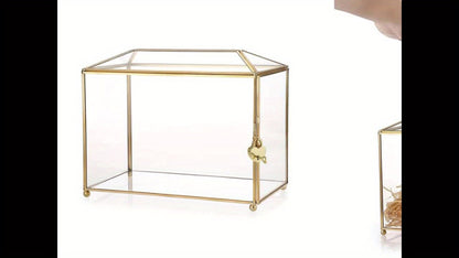 Wedding Card Box with Lock Glass Gold Transparent Slot Lid 10.2x5.9x8.3 In Holds 100 Cards for Wedding Baby Shower Birthday Party