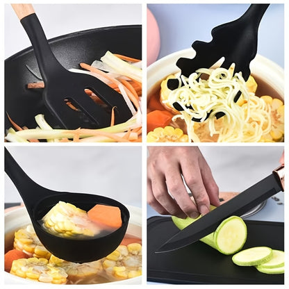 19-Piece Non-Stick Silicone Cookware Set with Bamboo Storage, Knives & Wooden Handle – Pots, Pans & Utensils for Induction & Oven