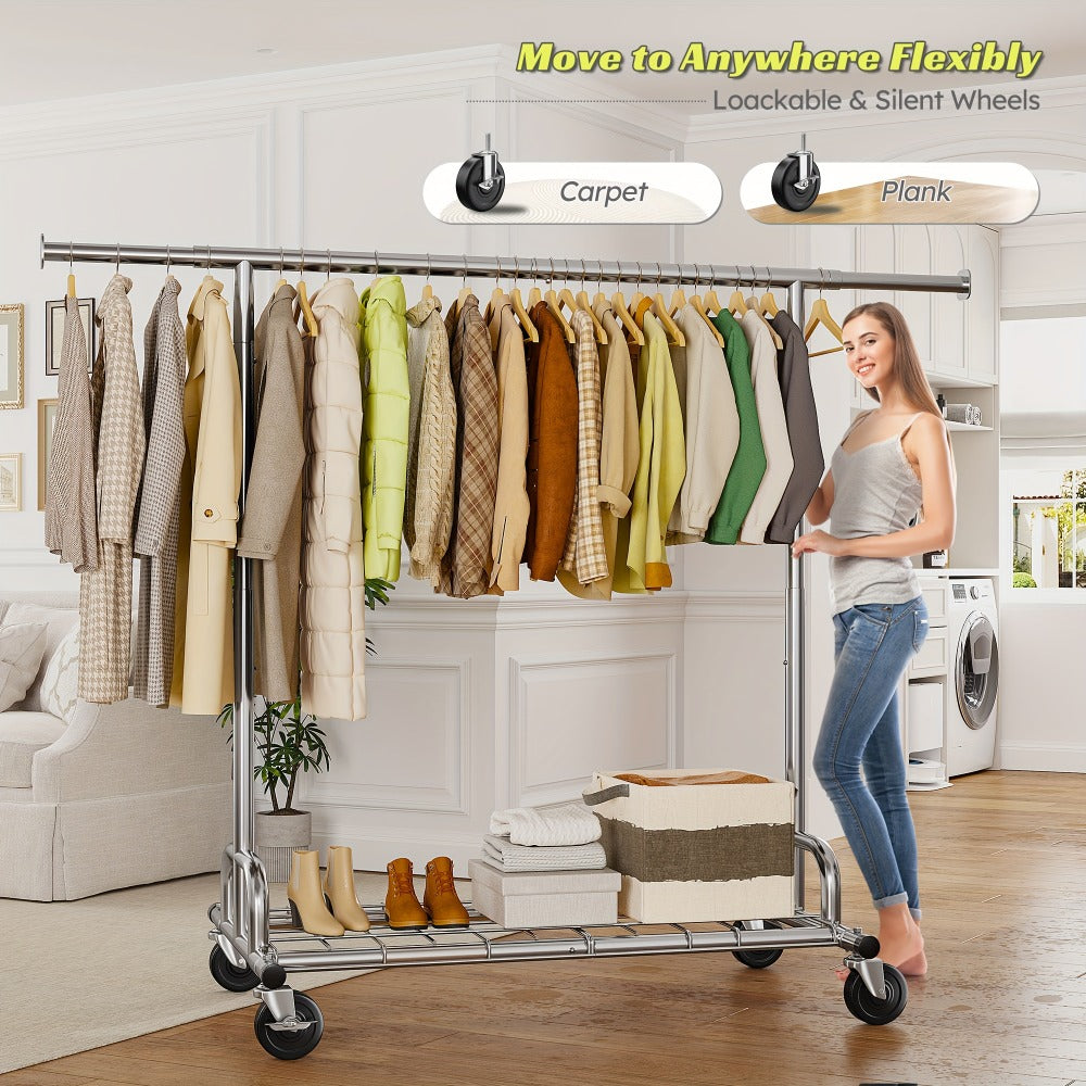 Heavy Duty Rolling Clothes Rack with Wheels - Adjustable Garment Rack 260LBS Capacity, Extendable 51"-75" Wide, for Bedroom Closet Laundry Room